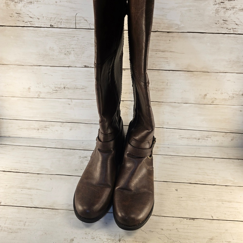 G by Guess Womens Brown Tall Riding Boots Buckle Detail Size 8.5 M